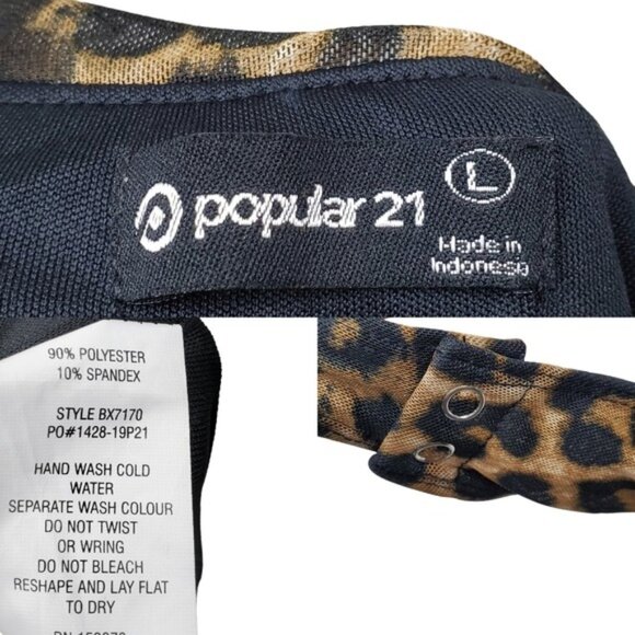 Popular 21 Womens Sleeveless Ruched Mesh Leopard Animal Print Bodysuit Size L - Picture 6 of 6